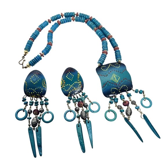 Chunky Tribal Inspired Beaded Necklace & Earrings Set (5871) - Picture 10 of 10